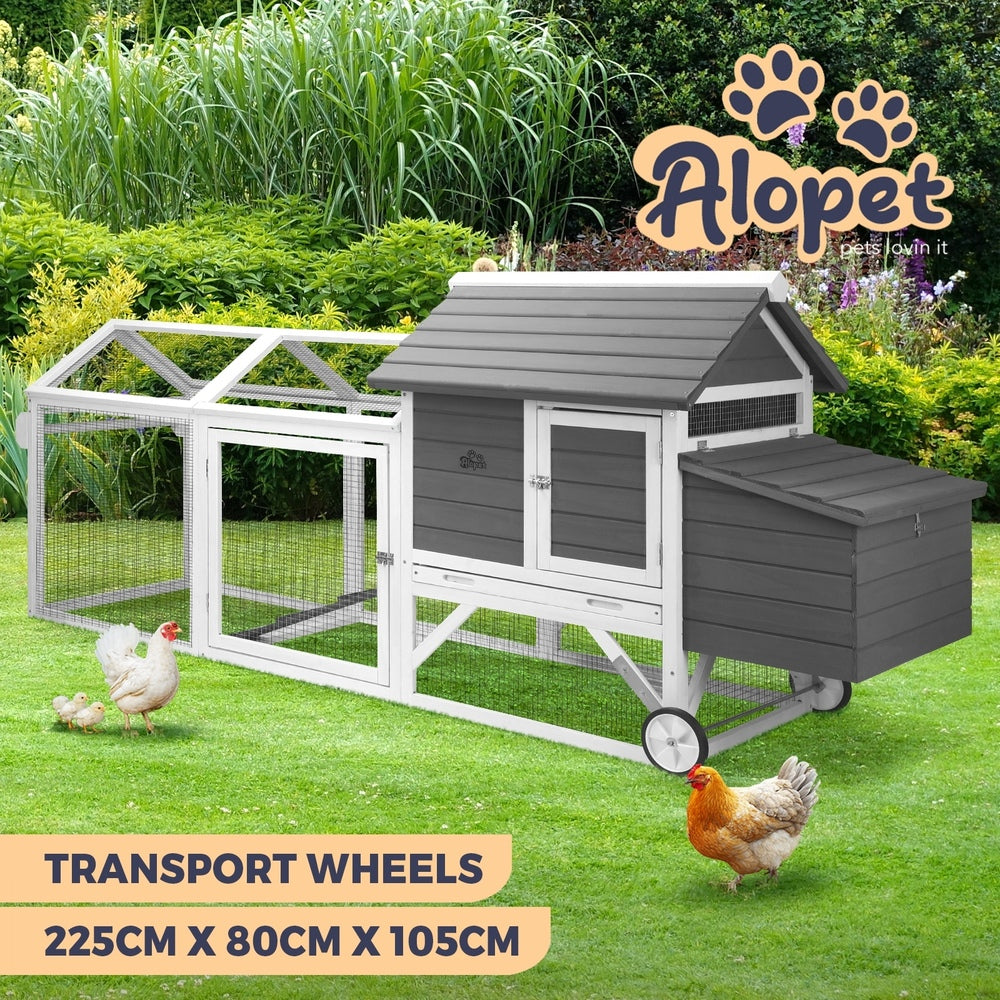 Alopet Pet Hutch wtih Wheels Wooden 225 x 80 x 105cm