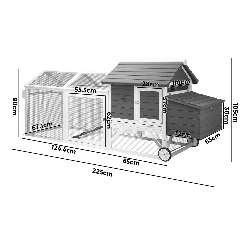 Alopet Pet Hutch wtih Wheels Wooden 225 x 80 x 105cm