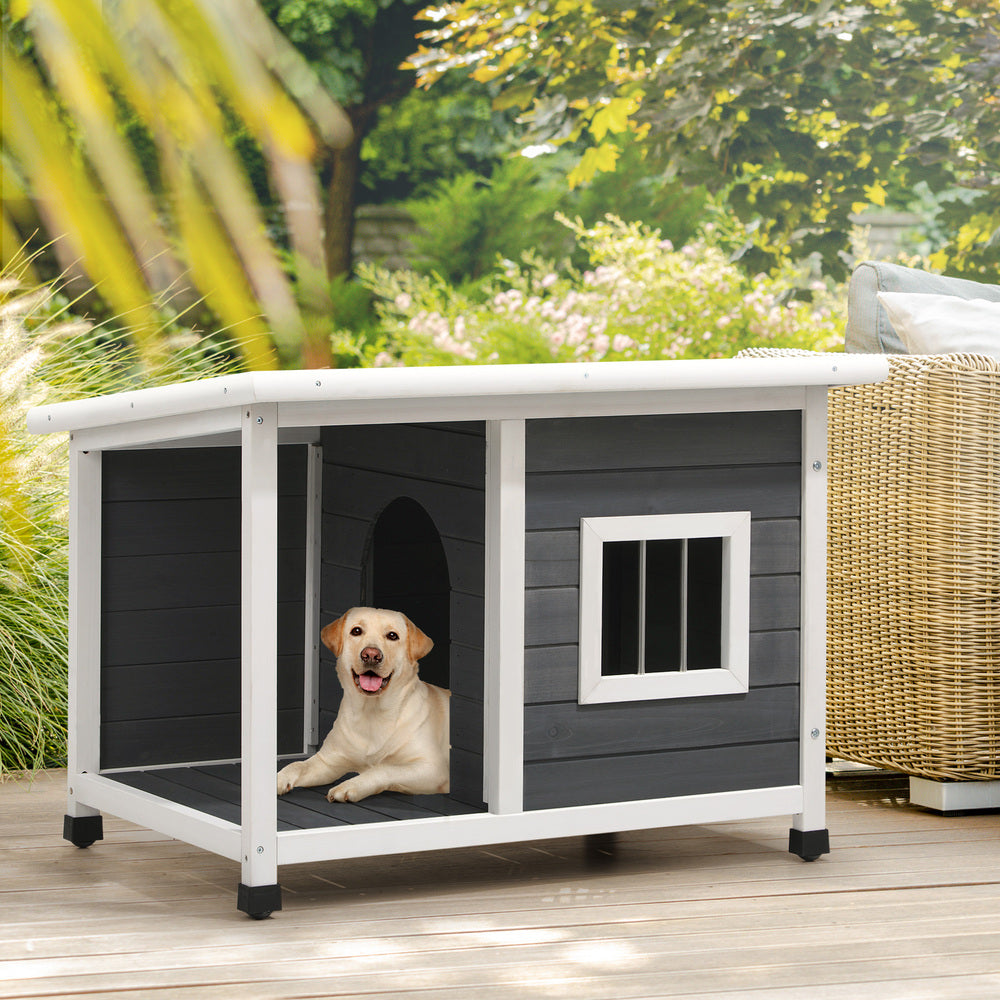 Alopet Dog Kennel House Wooden Grey and White