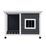 Alopet Dog Kennel House Wooden Grey and White - Rear View