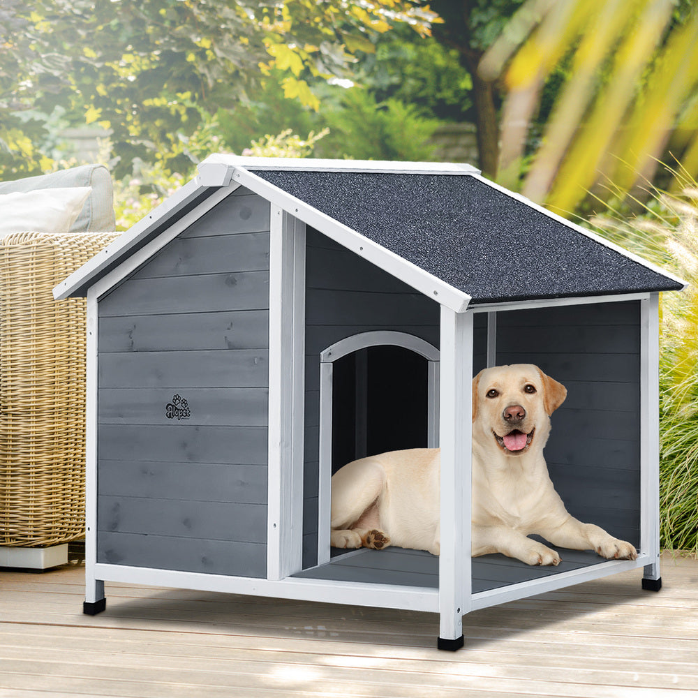 Alopet Dog Kennel House Wooden Awning Grey&White