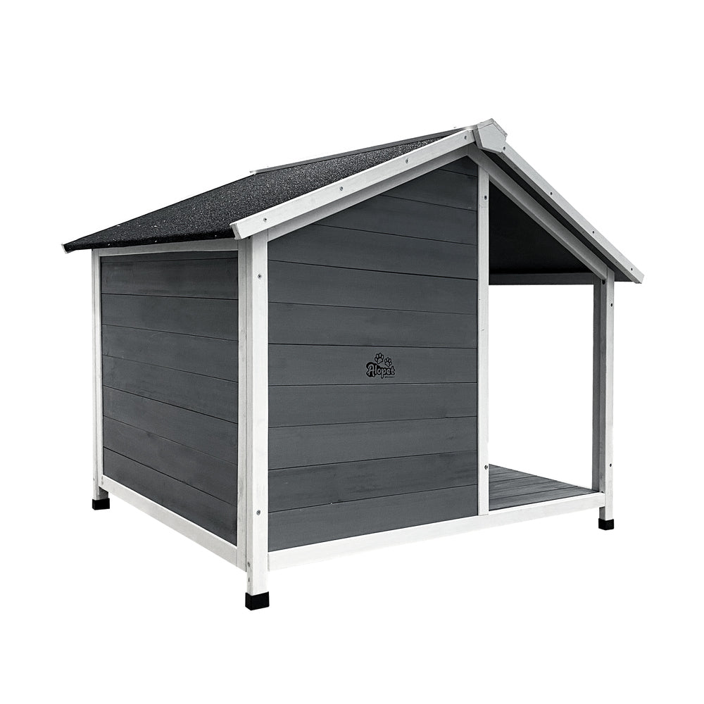 Alopet Dog Kennel House Wooden Awning Grey&White