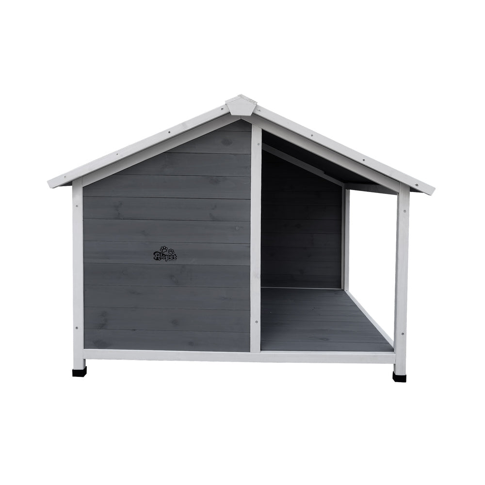 Alopet Dog Kennel House Wooden Awning Grey&White