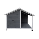 Alopet Dog Kennel House Wooden Awning Grey&White - Side View