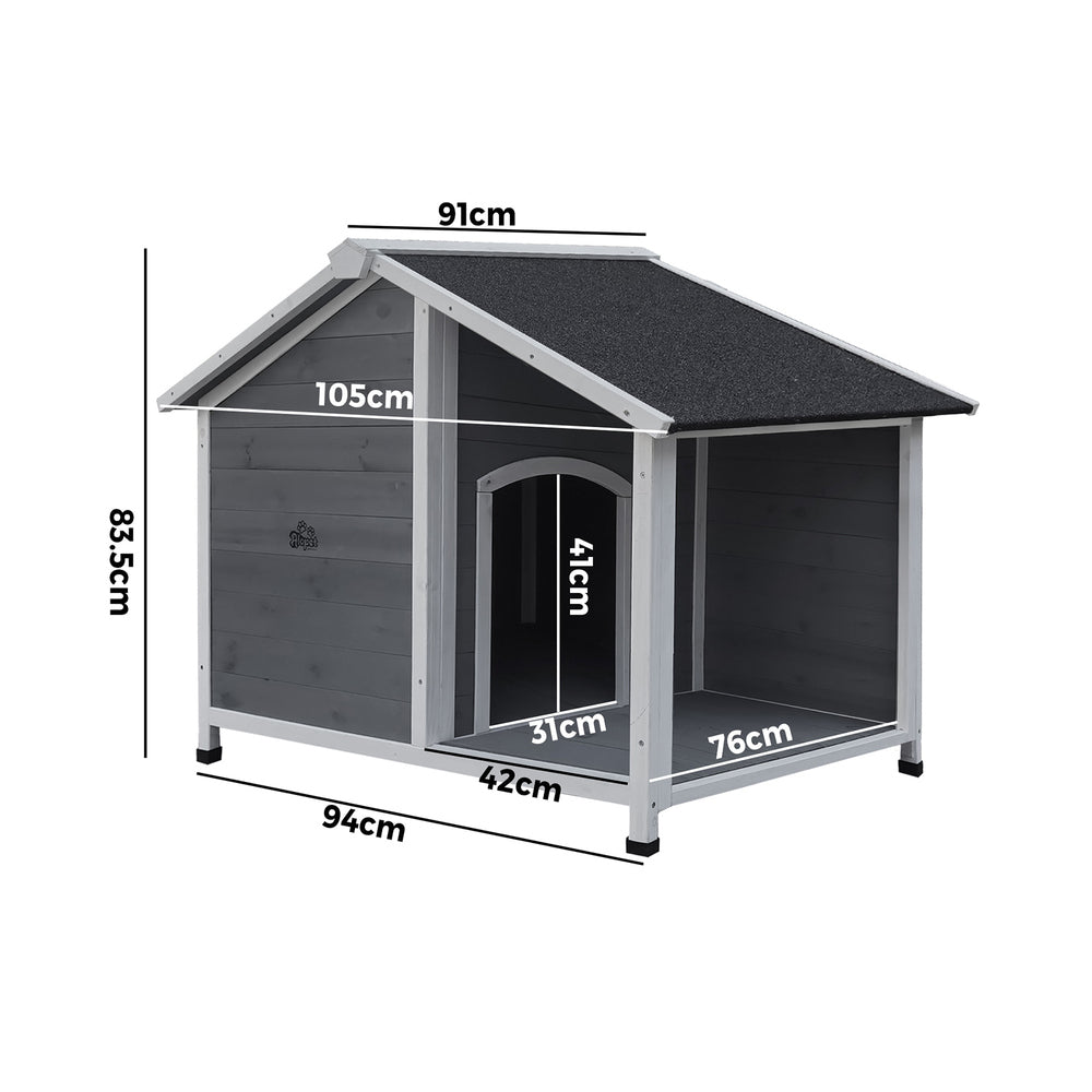 Alopet Dog Kennel House Wooden Awning Grey&White