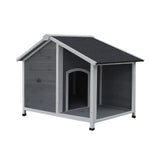 Alopet Dog Kennel House Wooden Awning Grey&White - Rear View