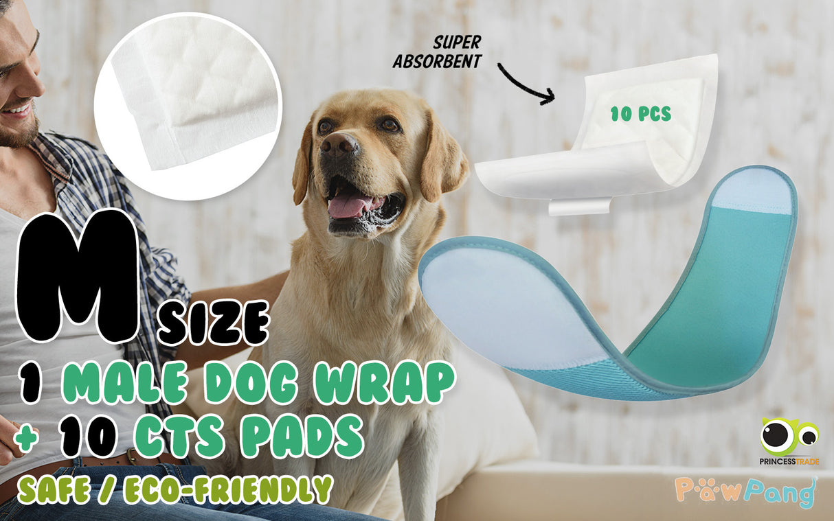 M Dog Male Wrap + 10X M Diaper Booster Pads