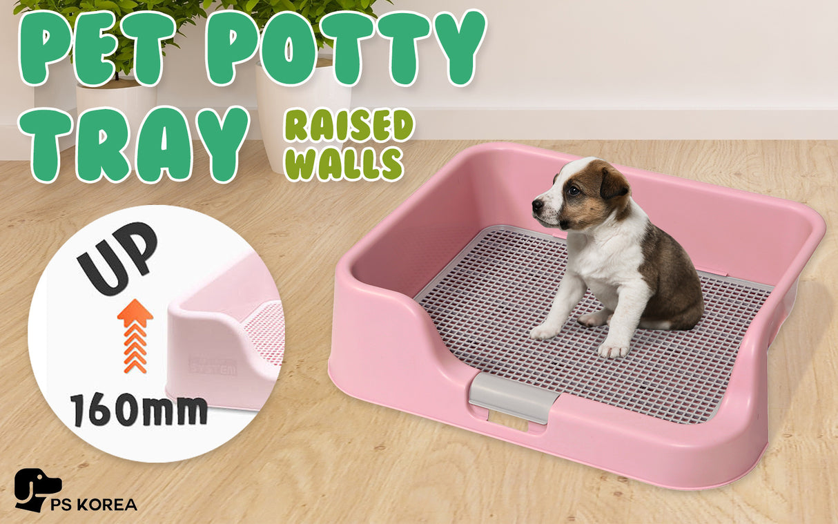 Pet Potty Tray Raised Walls T1 - PINK