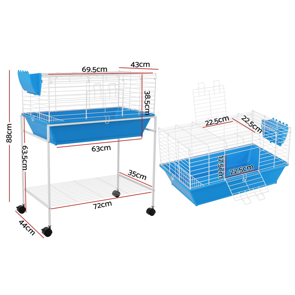 Deluxe Blue Rabbit and Small Pet Cage with Wheeled Stand and Accessories