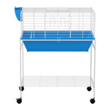 Deluxe Blue Rabbit and Small Pet Cage with Wheeled Stand and Accessories - Side View