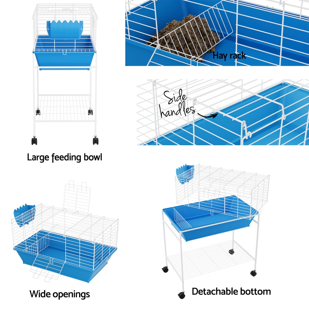 Deluxe Blue Rabbit and Small Pet Cage with Wheeled Stand and Accessories