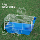 Deluxe Blue Rabbit and Small Pet Cage with Wheeled Stand and Accessories - 45-Degree Angle