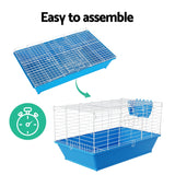 Deluxe Blue Rabbit and Small Pet Cage with Wheeled Stand and Accessories - Rear View