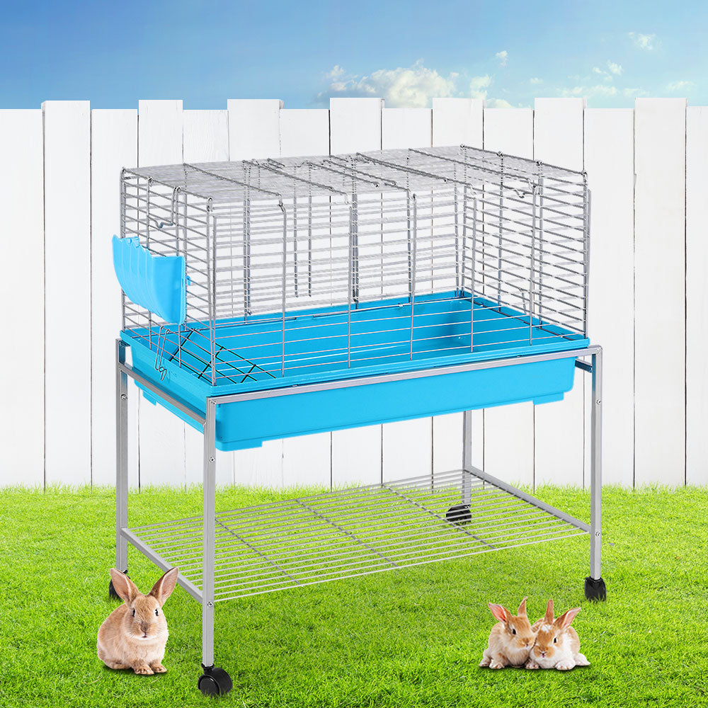 Deluxe Blue Rabbit and Small Pet Cage with Wheeled Stand and Accessories