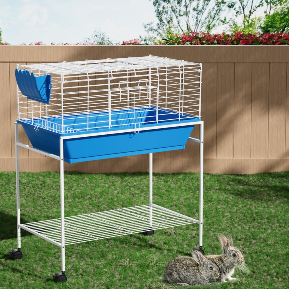 Deluxe Blue Rabbit and Small Pet Cage with Wheeled Stand and Accessories