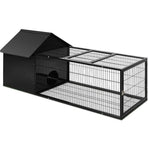 i.Pet black metal rabbit hutch with enclosed shelter and run, 162x60cm