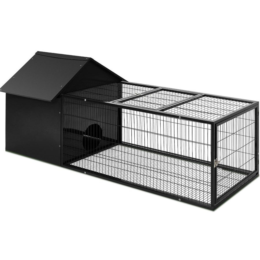 i.Pet black metal rabbit hutch with enclosed shelter and run, 162x60cm