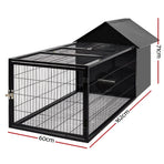 i.Pet black metal rabbit hutch with enclosed shelter and run, 162x60cm, pitch-roof enclosed shelter