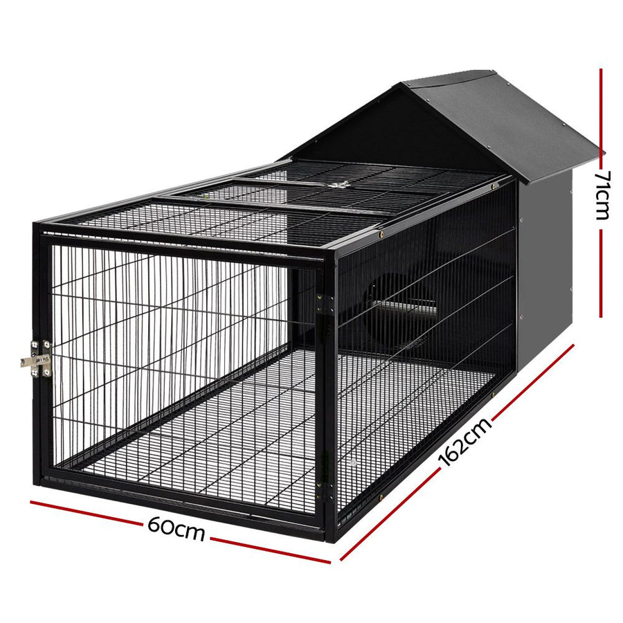 i.Pet black metal rabbit hutch with enclosed shelter and run, 162x60cm, pitch-roof enclosed shelter