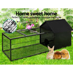 i.Pet black metal rabbit hutch with enclosed shelter and run, 162x60cm, lockable top opening