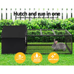 i.Pet black metal rabbit hutch with enclosed shelter and run, 162x60cm, slide-out mesh tray