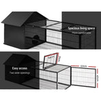 i.Pet black metal rabbit hutch with enclosed shelter and run, 162x60cm, 20cm round entry opening