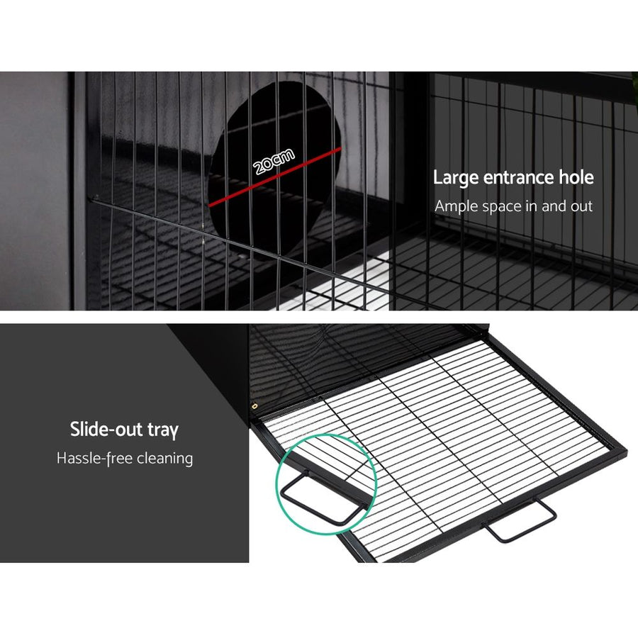 i.Pet black metal rabbit hutch with enclosed shelter and run, 162x60cm, image 6