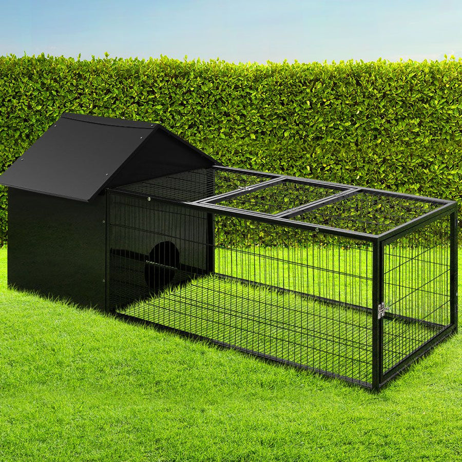 i.Pet black metal rabbit hutch with enclosed shelter and run, 162x60cm, image 7