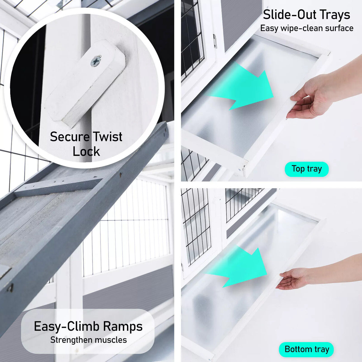 2 Storey Rabbit Hutch with Wheels PVC Roof HOPKINS