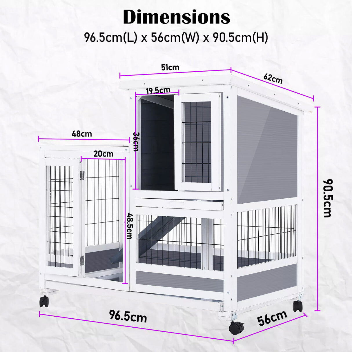 2 Storey Rabbit Hutch with Wheels PVC Roof HOPKINS
