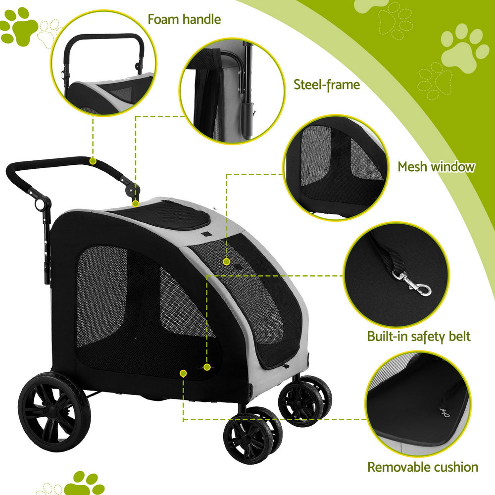 i.Pet Pet Stroller Dog Pram Large Carrier Cat Travel Foldable Strollers 4 Wheels Trolley