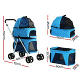 i.Pet Pet Stroller Dog Pram Large Cat Carrier Travel Foldable 4 Wheels Double - Front View