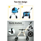 i.Pet Pet Stroller Dog Pram Large Cat Carrier Travel Foldable 4 Wheels Double - 45-Degree Angle
