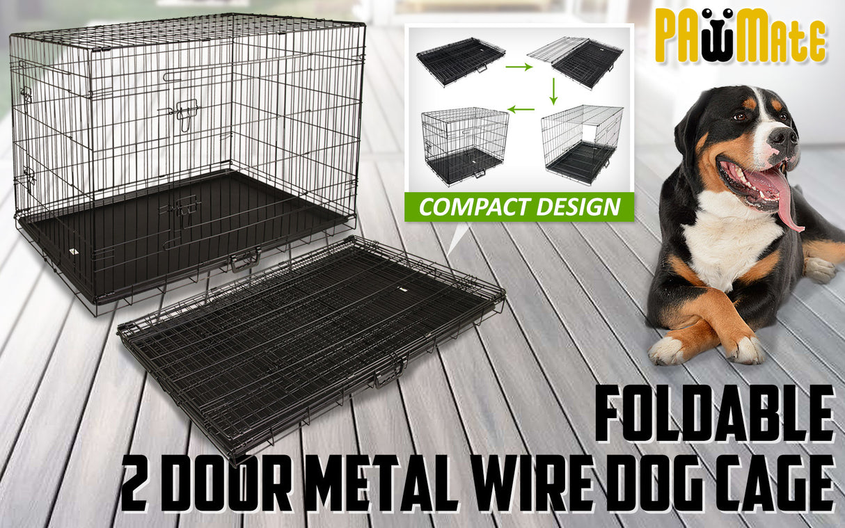 48in Foldable Wire Dog Cage with Tray
