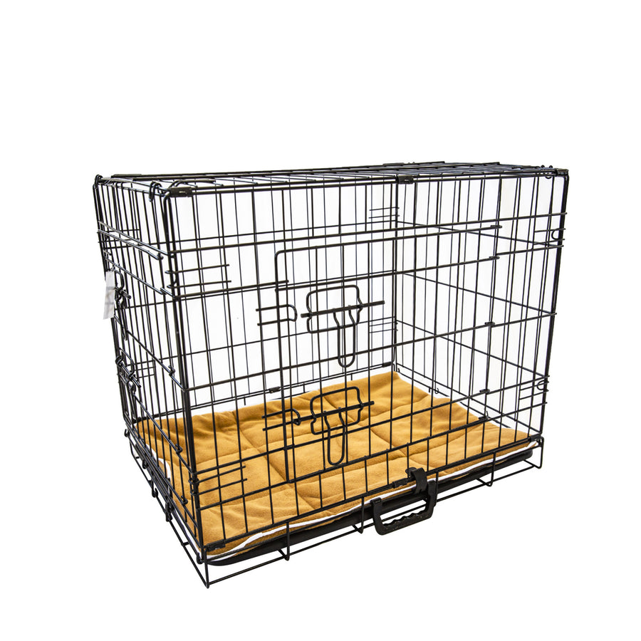 24in Foldable Wire Dog Cage with Tray + Cushion Mat