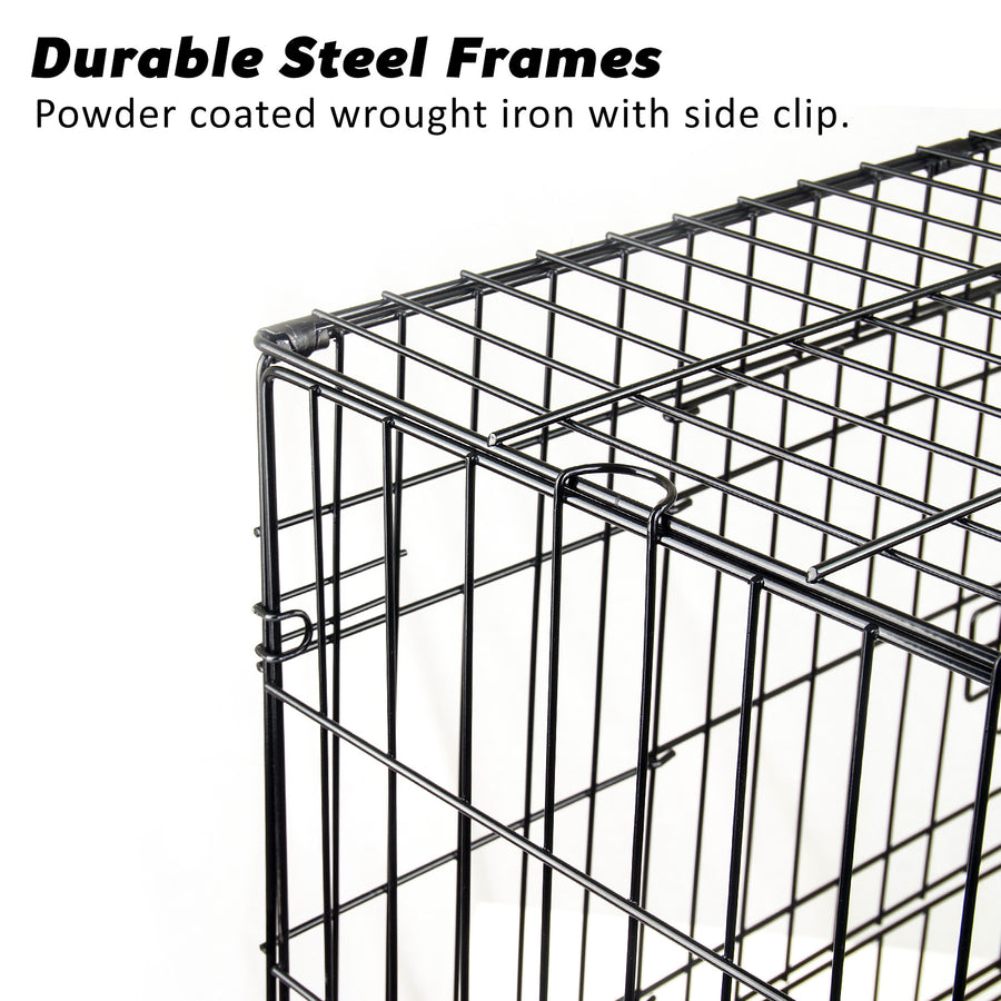 36in Foldable Wire Dog Cage with Tray + Cushion Mat