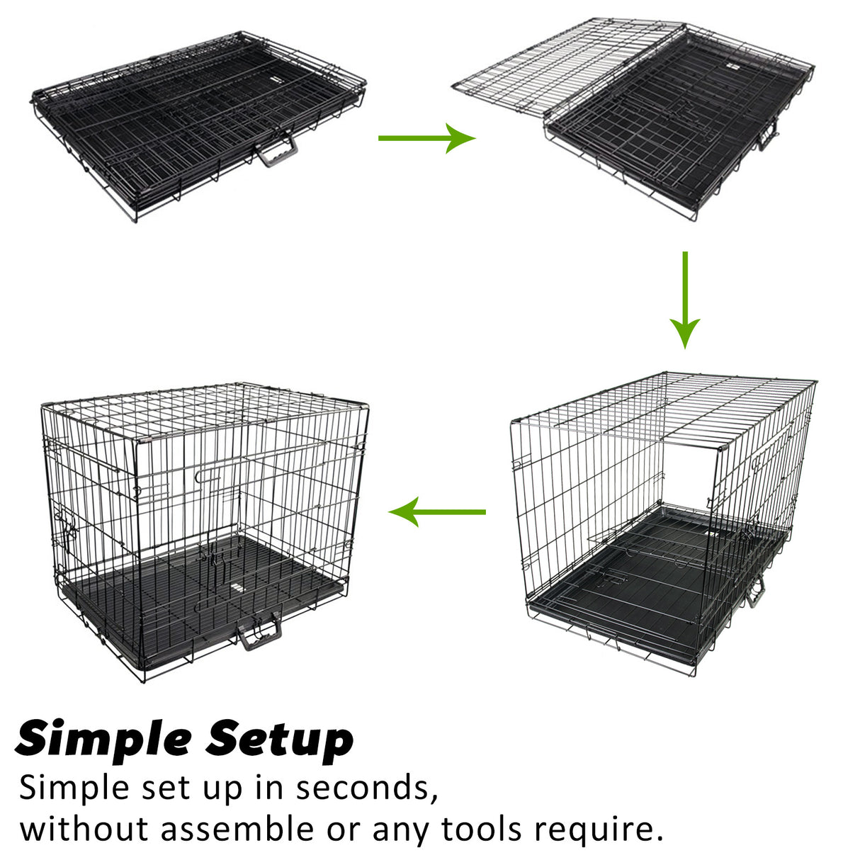 48in Foldable Wire Dog Cage with Tray + Cushion Mat