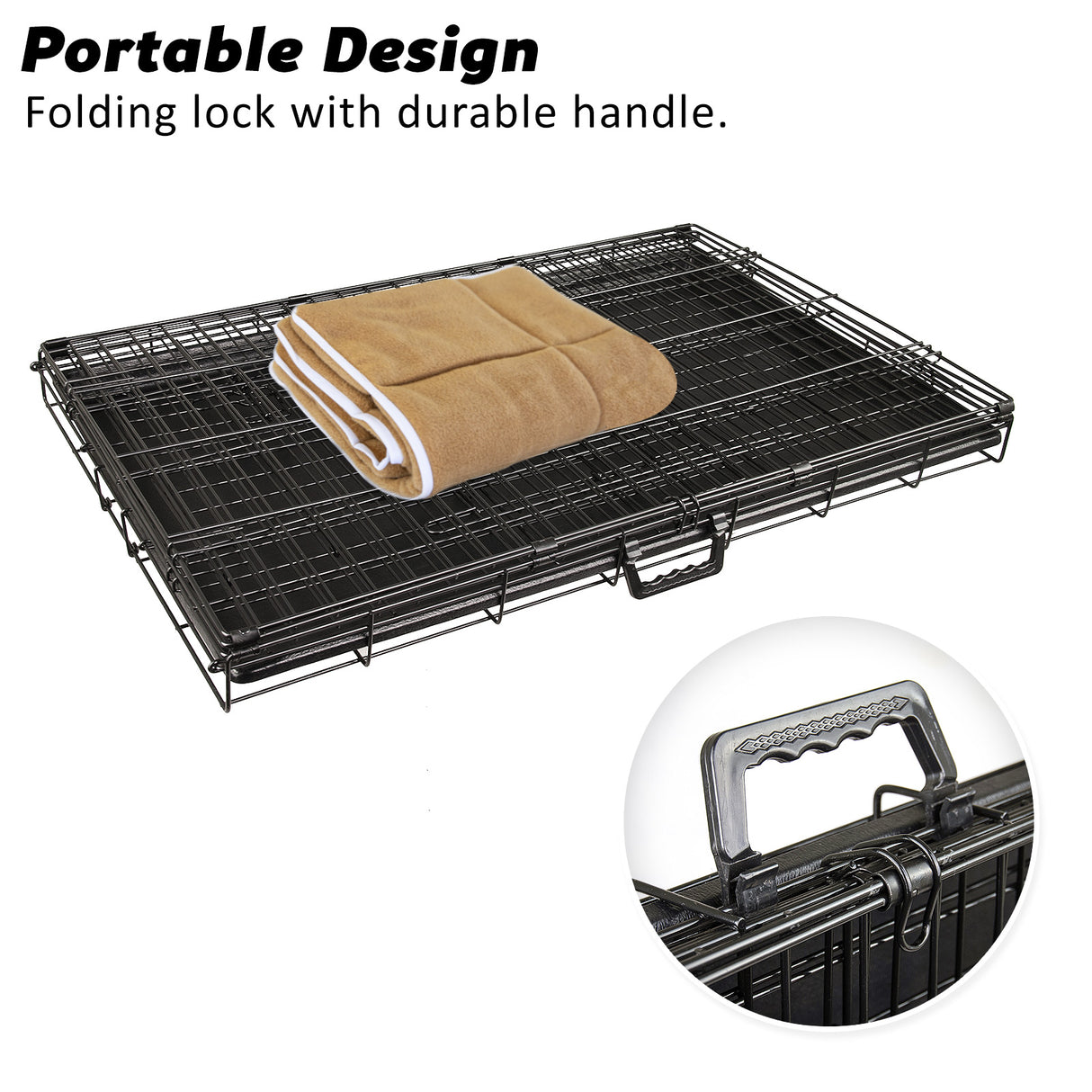 48in Foldable Wire Dog Cage with Tray + Cushion Mat