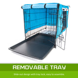 24in Foldable Wire Dog Cage with Tray + BLUE Cover - Rear View