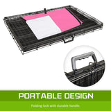 24in Foldable Wire Dog Cage with Tray + PINK Cover - Low Angle