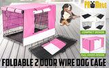 42in Foldable Wire Dog Cage with Tray + PINK Cover - Front View