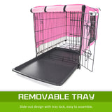 42in Foldable Wire Dog Cage with Tray + PINK Cover - Rear View