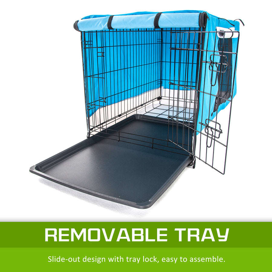 48in Foldable Wire Dog Cage with Tray + BLUE Cover
