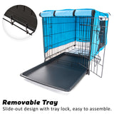 30in Foldable Wire Dog Cage with Tray + Cushion Mat + BLUE Cover - 45-Degree Angle