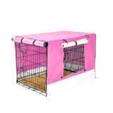 30in Foldable Wire Dog Cage with Tray + Cushion Mat + PINK Cover