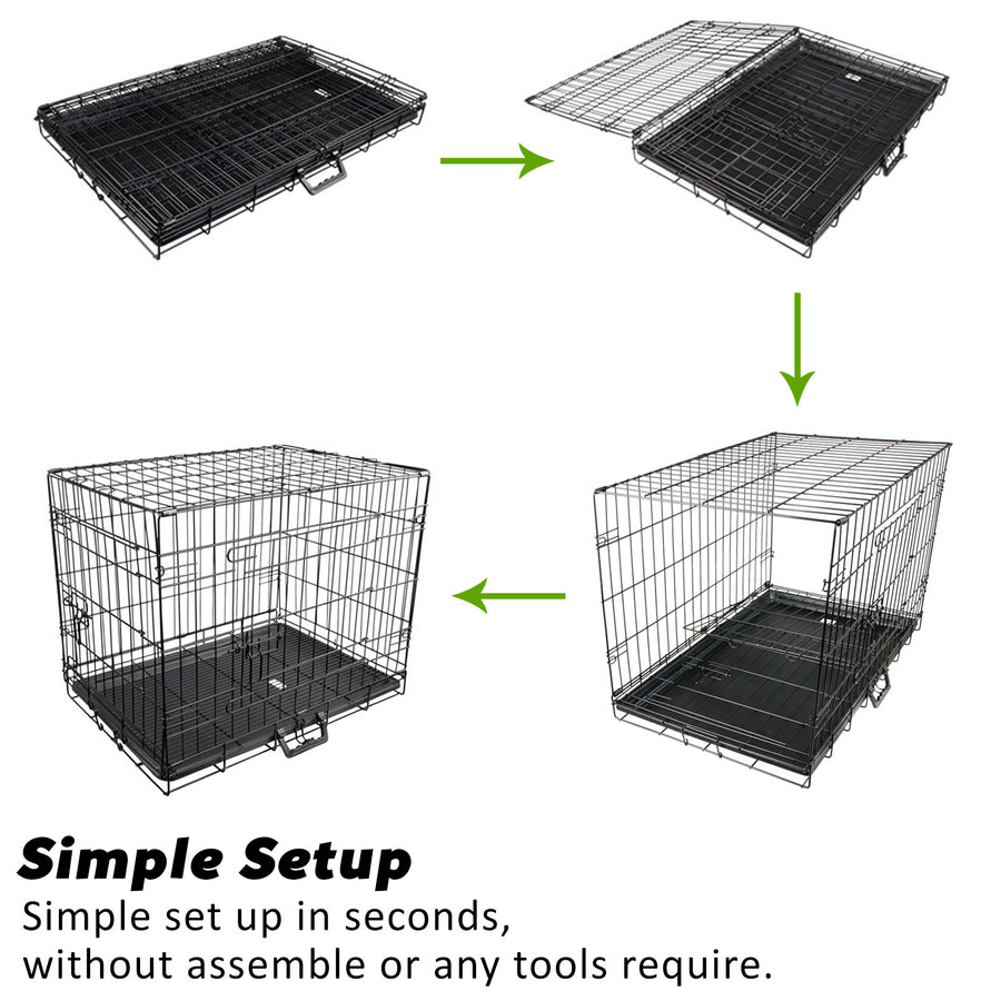 48in Foldable Wire Dog Cage with Tray + Cushion Mat + BLUE Cover