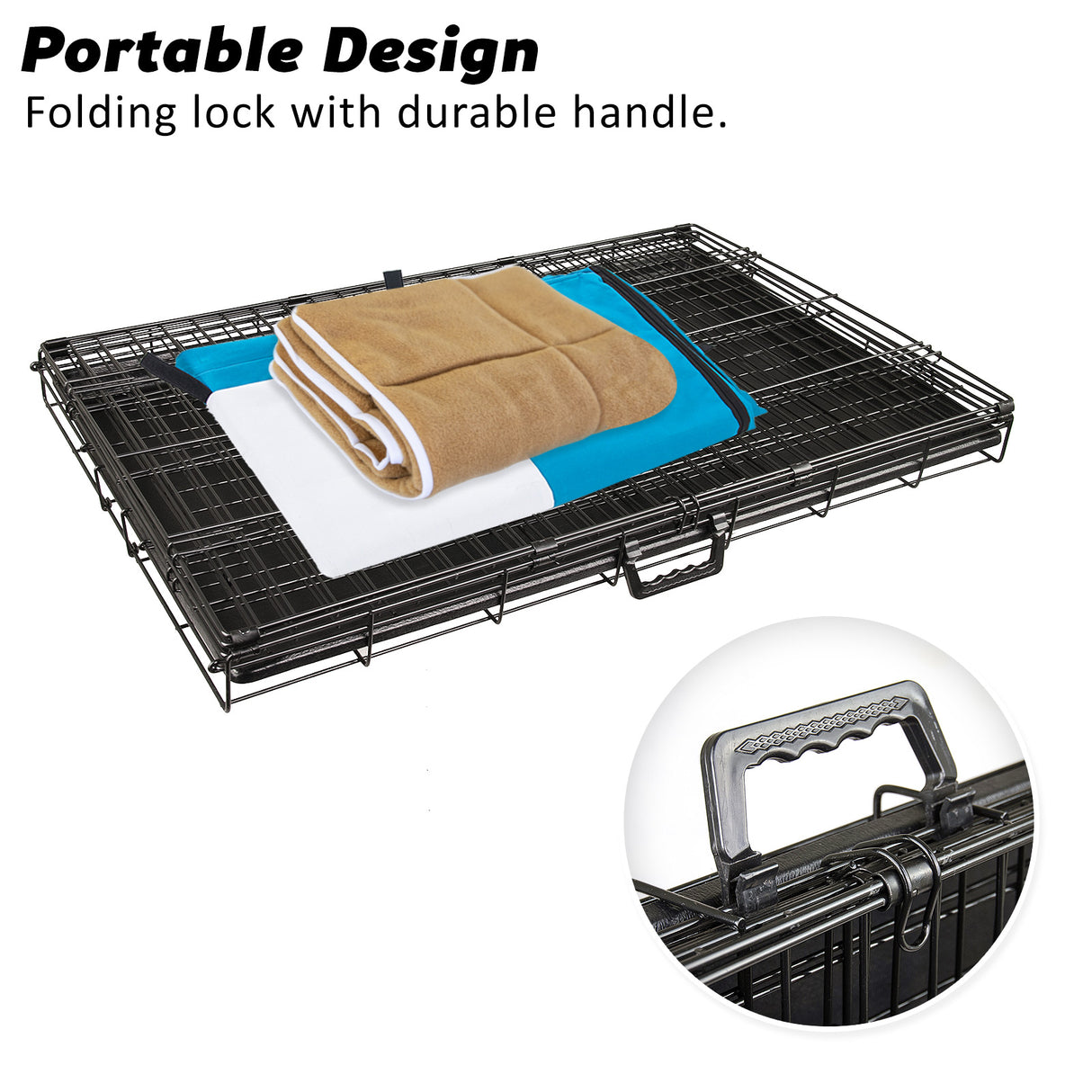 48in Foldable Wire Dog Cage with Tray + Cushion Mat + BLUE Cover