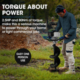 POWERBLADE PD950 52cc 2-Stroke Petrol Post Hole Digger, w/ 3 Auger bits, 600mm Extension Shaft - Front View
