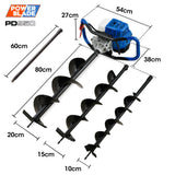 POWERBLADE PD950 52cc 2-Stroke Petrol Post Hole Digger, w/ 3 Auger bits, 600mm Extension Shaft - Rear View