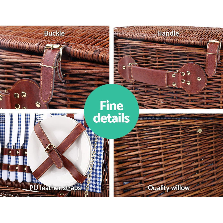 Alfresco 4 Person Picnic Basket Set Insulated Blanket Storage Bag, image 4